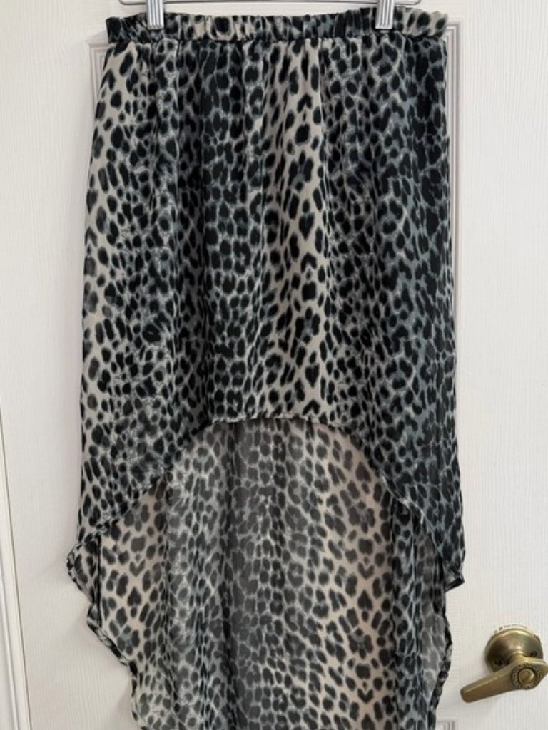 Candy Couture Leopard Print High-Low Skirt Black Cream L
